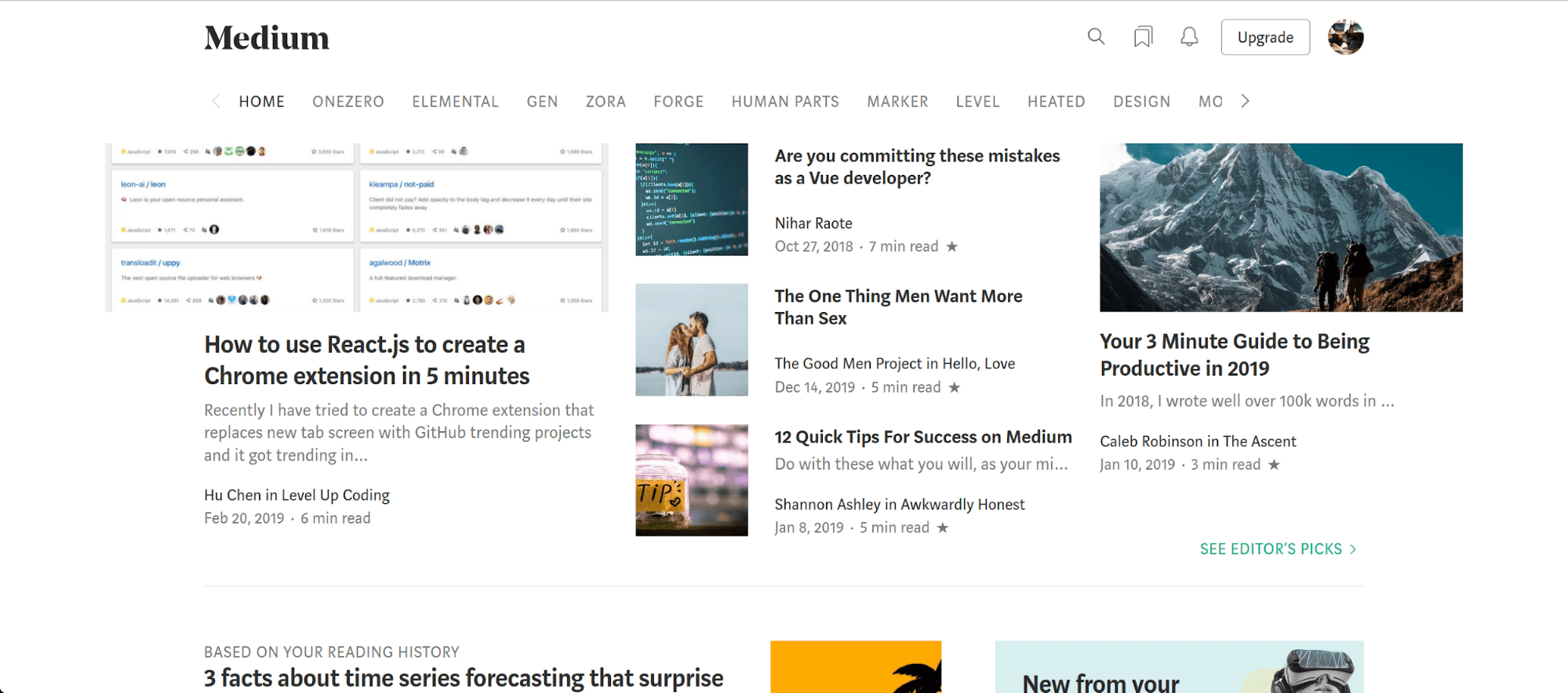 Medium homepage